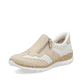 Grüne Rieker Damen Slipper N42G2-52 mit einer Gummischnürung. Schuh Außenseite gespiegelt.