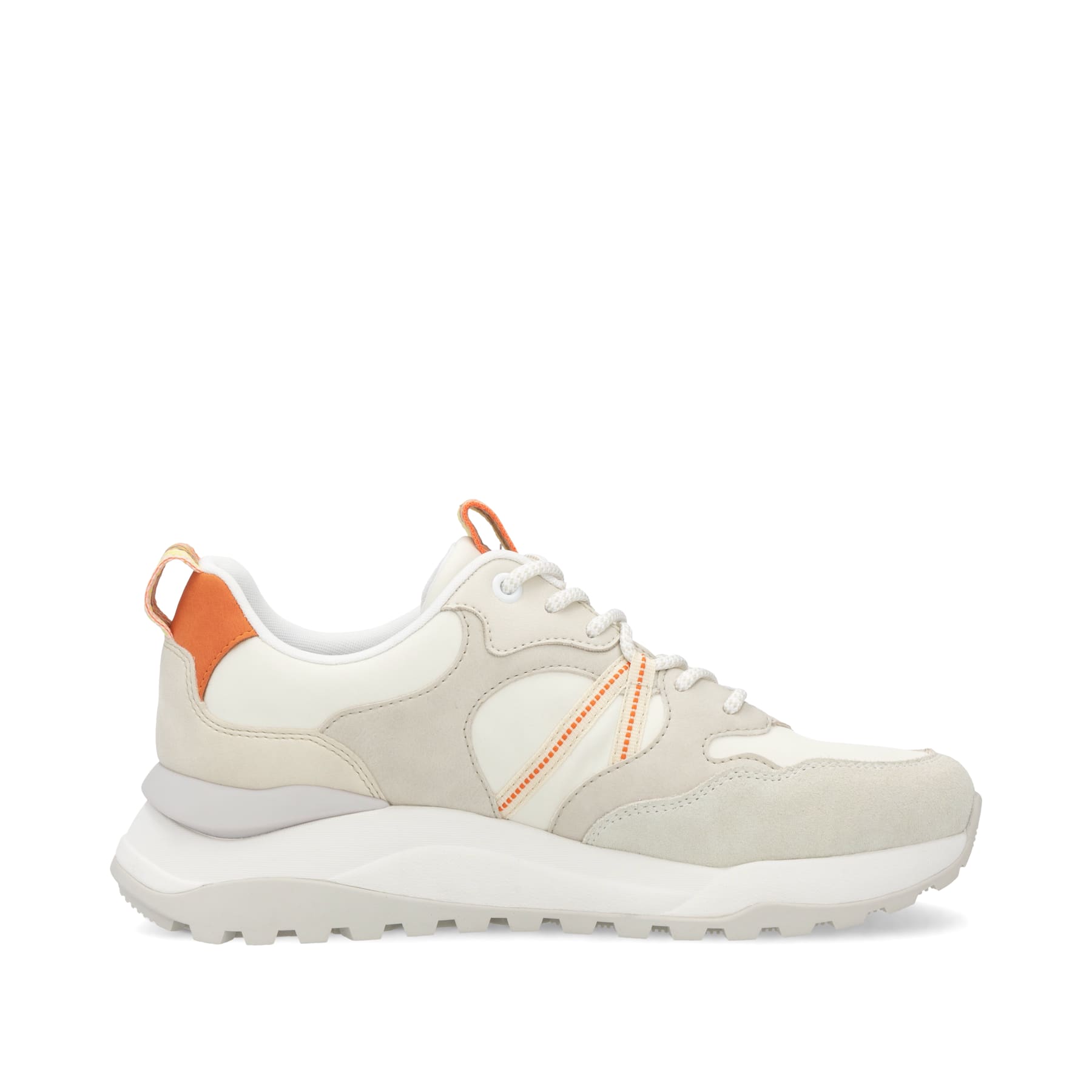 Baskets basses Rieker blanches pour femme W2501-80 avec lacets. Intérieur de la chaussure.