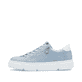 Blaue Rieker Damen Slipper N5952-10 mit einem Reißverschluss. Schuh Außenseite.