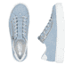 Blaue Rieker Damen Slipper N5952-10 mit einem Reißverschluss. Schuh von oben, liegend.