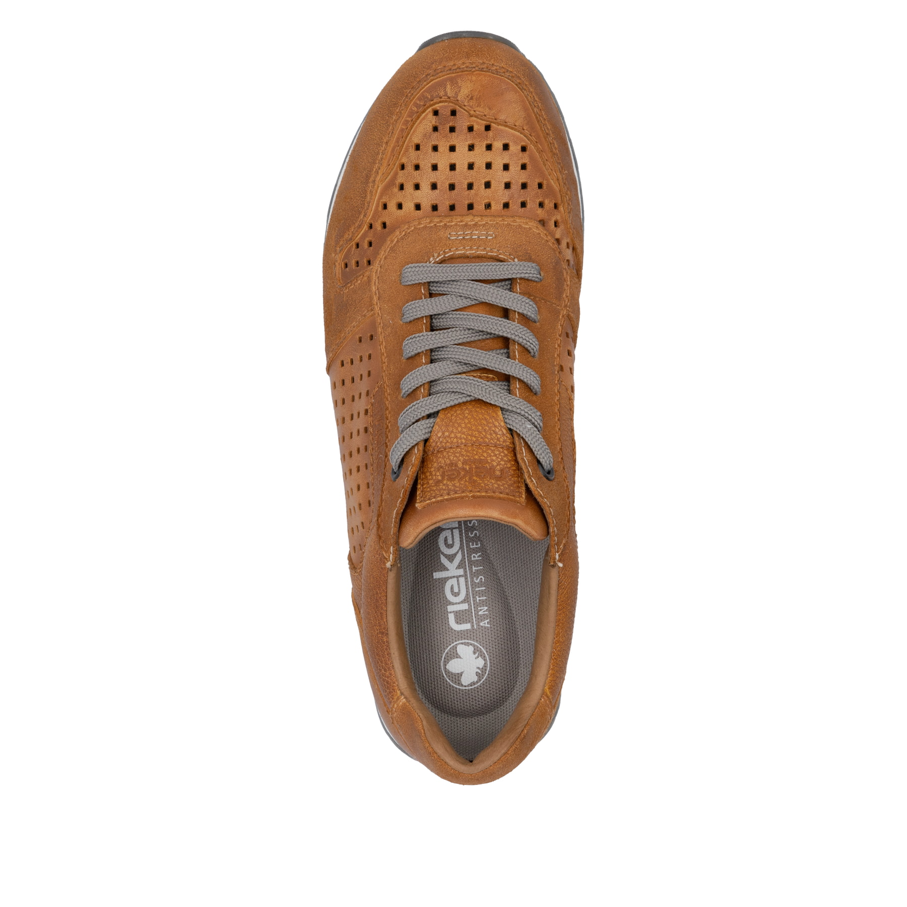 Braune Rieker Herren Sneaker Low U0312-24 mit Schnürung sowie Komfortweite G 1/2. Schuh von oben.