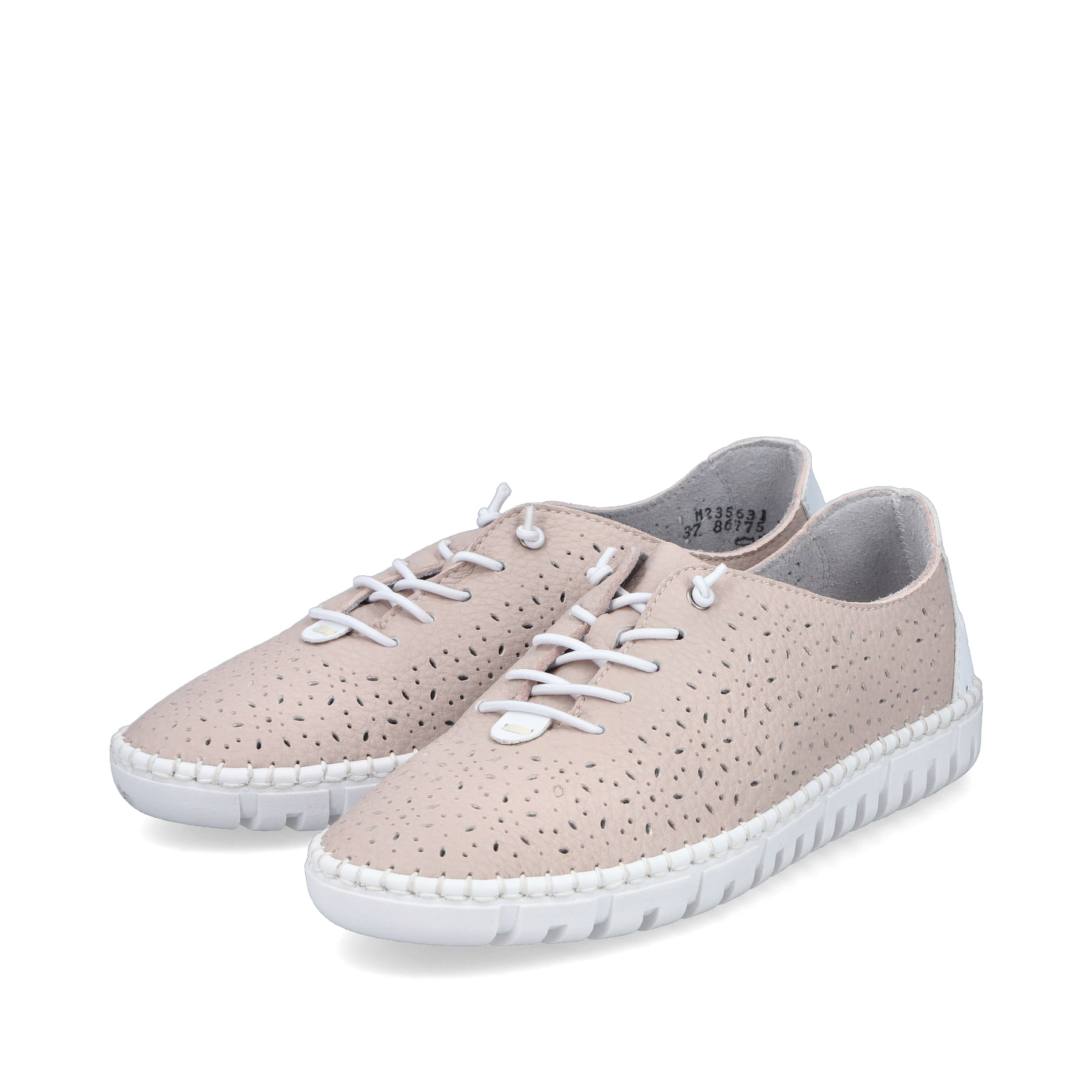 Rosane Rieker Damen Slipper M2356-31, Barfußschuhe mit einem Gummizug. Schuhpaar seitlich schräg.