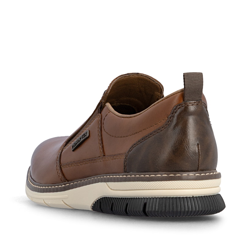 Braune Rieker Herren Slipper 14465-24 aus Glattleder. Schuh von hinten.