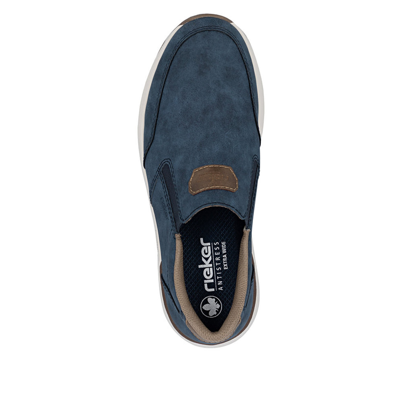 Mocassins Rieker bleus pour homme 11550-15 avec bande élastique. Chaussure vue de dessus.