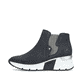 
Dunkelblaue Rieker Damen Chelsea Boots X6361-14 mit einer leichten Plateausohle. Schuh Außenseite