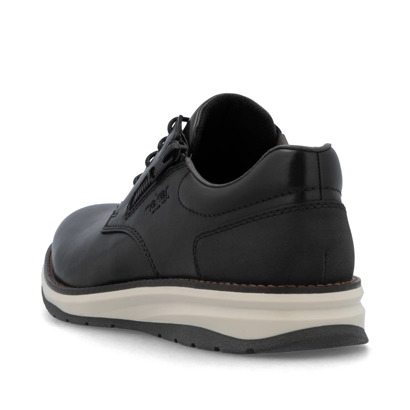Schwarze Rieker Herren Schnürschuhe 14706-00 aus Glattleder mit Reißverschluss. Schuh von hinten.