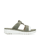 Grüne Rieker Damen Pantoletten V1396-52 mit einem Klettverschluss. Schuh Innenseite.