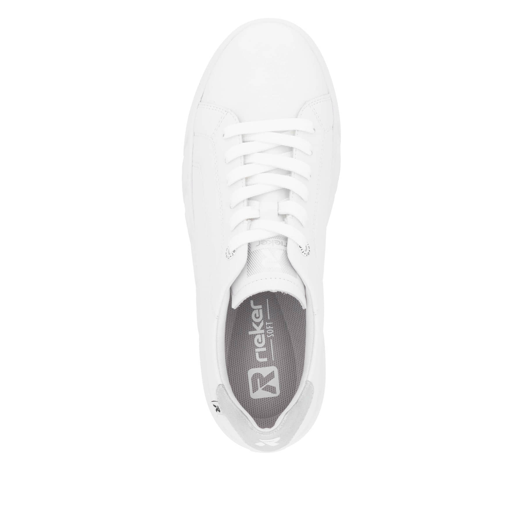 Weiße Rieker Damen Sneaker Low W2601-80 mit einer Schnürung. Schuh von oben.