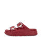 Rote Rieker Damen Pantoletten P2180-35 mit Schnallen sowie einer flexiblen Sohle. Schuh Außenseite.