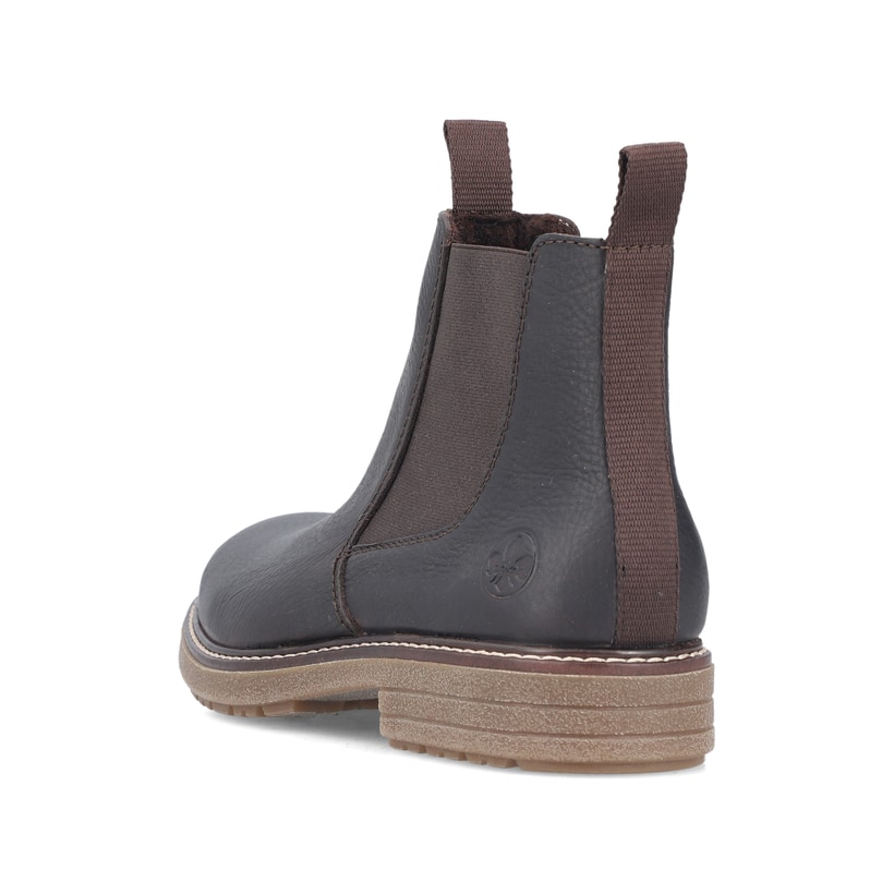 Dunkelbraune Rieker Herren Chelsea Boots 33180-27 aus Glattleder. Schuh von hinten.