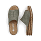 Mintgrüne Rieker Damen Pantoletten 62905-53 mit moderner Spannnaht. Schuh von oben, liegend.