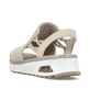 Beige vegane Rieker Keilsandaletten 65661-60 mit Rieker Air Sohlenfenster. Schuh von hinten.