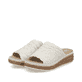 Beige Rieker Damen Pantoletten 62751-60 mit floralem Muster sowie Extraweite H. Schuhpaar seitlich schräg.