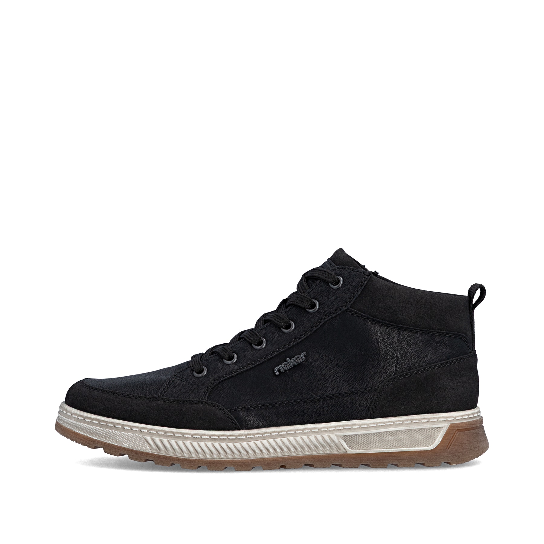 Schwarze Rieker Herren Sneaker High 37006-00 mit einem Reißverschluss. Schuh Außenseite.