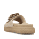Beige Rieker Damen Pantoletten V1562-62 mit dekorativer Blume. Schuh von hinten.