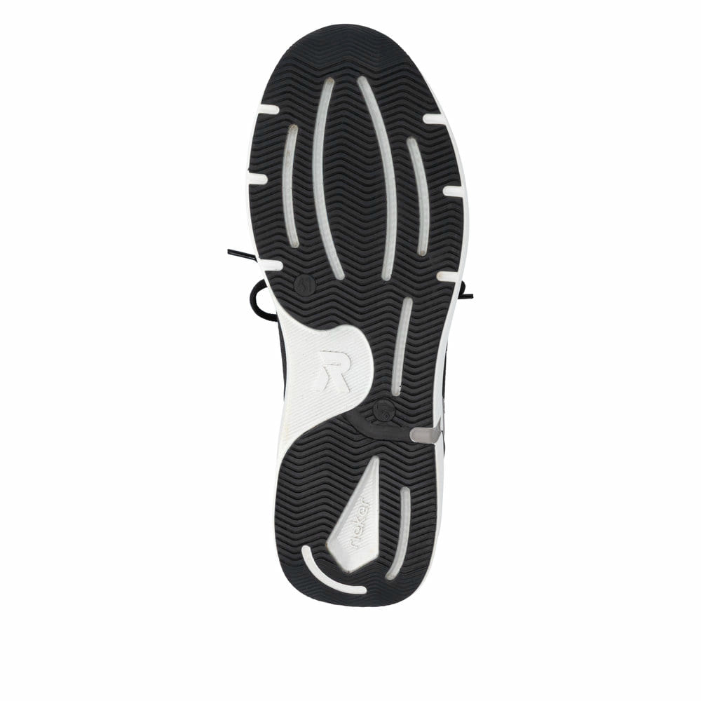 Mocassins Rieker noirs pour homme U1405-00 avec bande élastique. Semelle extérieure de la chaussure.