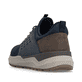 Dunkelblau-braune Rieker Herren Slipper 06058-14 mit Gummizug sowie Extraweite H. Schuh von hinten.