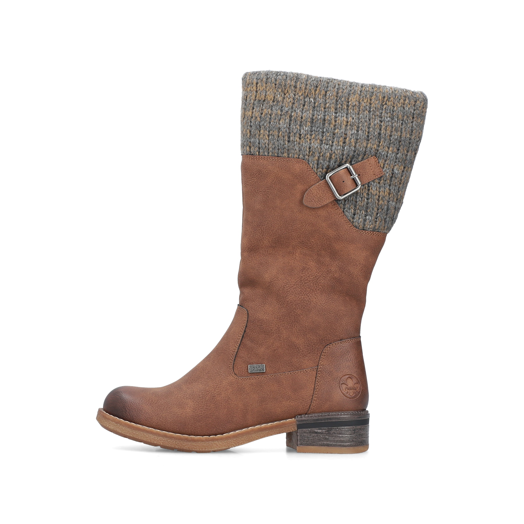 Braune Rieker Damen Hochschaftstiefel 94692-24 mit wasserabweisender TEX-Membran. Schuh Außenseite.