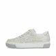 Beige Rieker Damen Sneaker Low L8849-60 in Löcheroptik mit einer Schnürung. Schuh Außenseite.