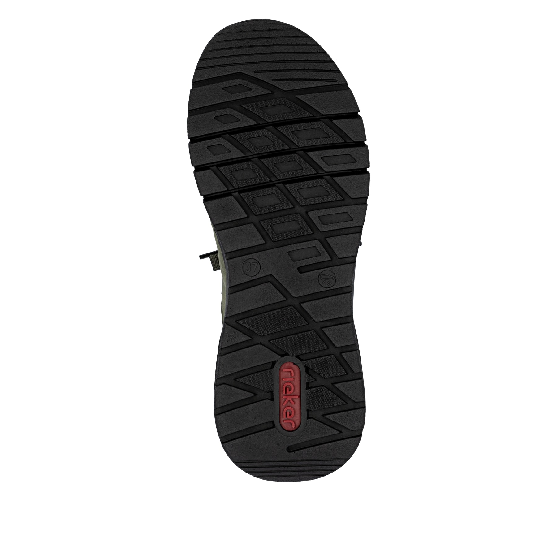 Mocassins Rieker verts pour femme M4970-54 avec bande élastique. Semelle extérieure de la chaussure.