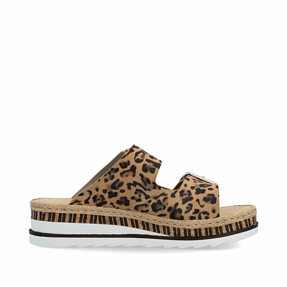 Mehrfarbige Rieker Damen Pantoletten V7955-90 aus Rauleder. Schuh Innenseite.