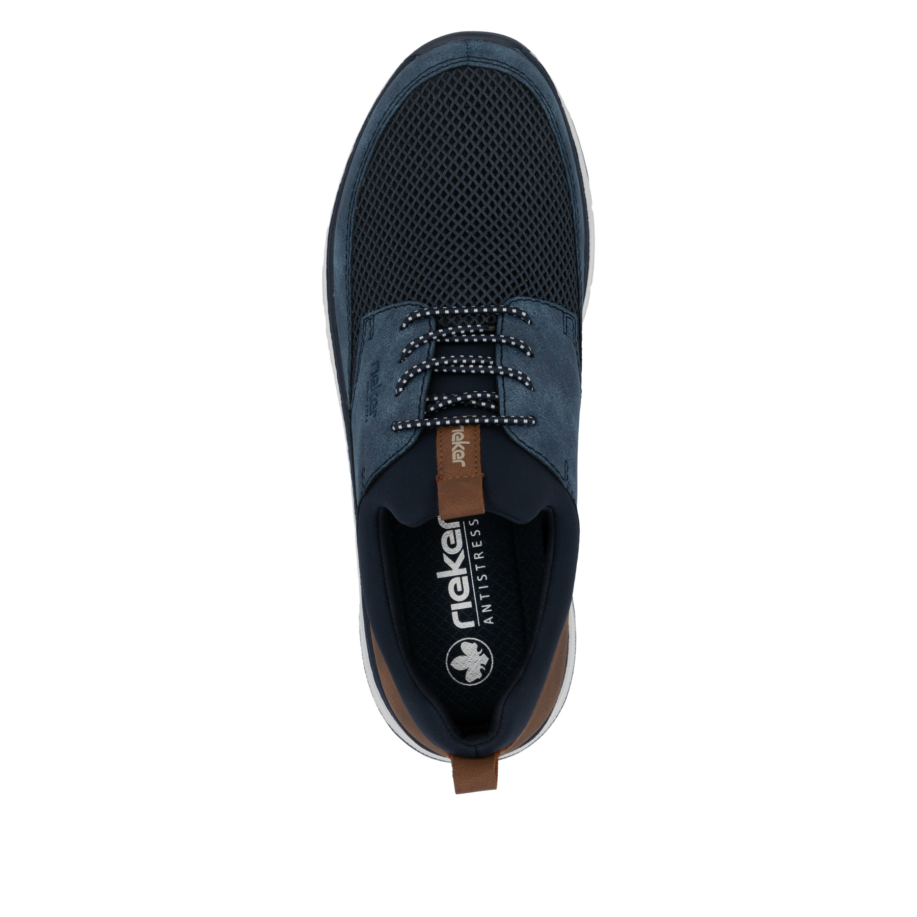 Blaue Rieker Herren Slipper 19550-14 mit einem Gummizug sowie Komfortweite G 1/2. Schuh von oben.