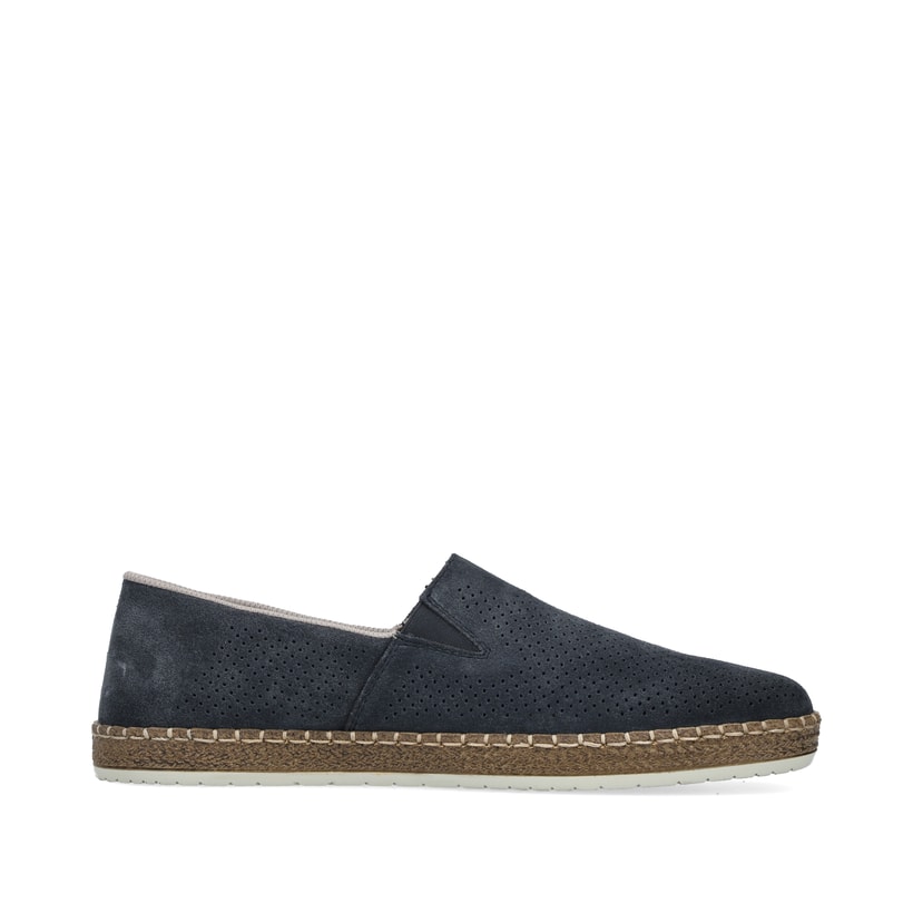 Blaue Rieker Herren Slipper B5285-14 mit einem Gummizug sowie Komfortweite G 1/2. Schuh Innenseite.