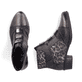 Schwarz-bronzene Rieker Damen Stiefeletten Y0764-00 mit einem Reißverschluss. Schuh von oben, liegend.