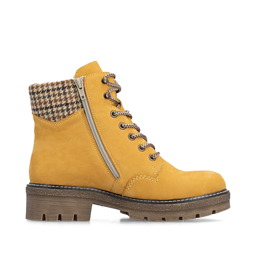 Ockerfarbene Rieker Damen Schnürstiefel Y8130-68 aus Rauleder. Schuh Innenseite.