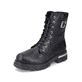 
Nachtschwarze Rieker Damen Biker Boots Z9133-00 mit Schnürung und Reißverschluss. Schuh seitlich schräg