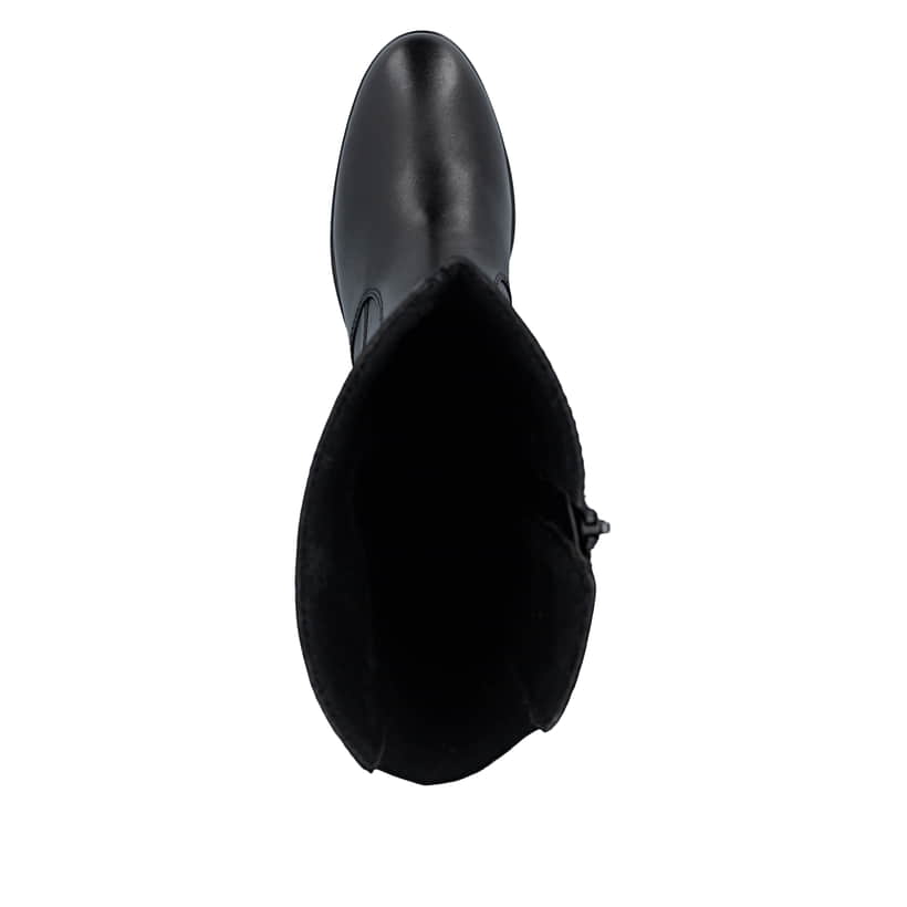 Schwarze Rieker Damen Hochschaftstiefel 73955-00 aus Glattleder. Schuh von oben.