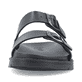 Tiefschwarze Rieker Herren Pantoletten 24290-00 mit einer Schnalle. Schuh von vorne.