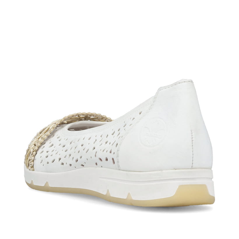 Ballerines Rieker blanches pour femme L3062-80 avec éléments décoratifs. Chaussure vue de l'arrière.