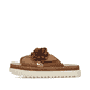 Braune Rieker Damen Pantoletten 61579-24 mit dekorativer Blume. Schuh Außenseite.