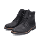 
Graphitschwarze Rieker Herren Schnürstiefel 33670-00 mit Schnürung und Reißverschluss. Schuhpaar schräg.