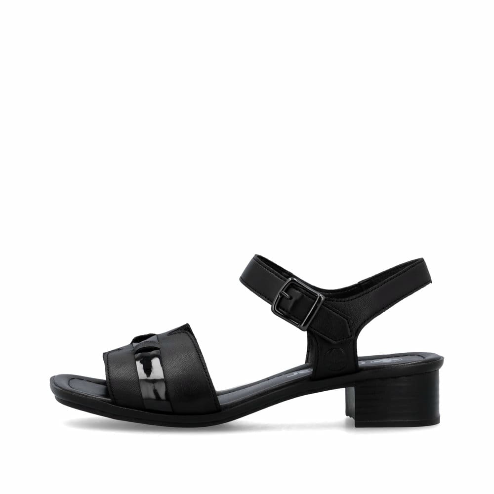 Sandales Rieker noires femme 62685-00 en cuir lisse avec boucle tendance. Côté extérieur de la chaussure.