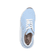 Blaue Rieker Damen Sneaker Low M4903-12 mit abgesetztem Logo sowie Schnürung. Schuh von oben.