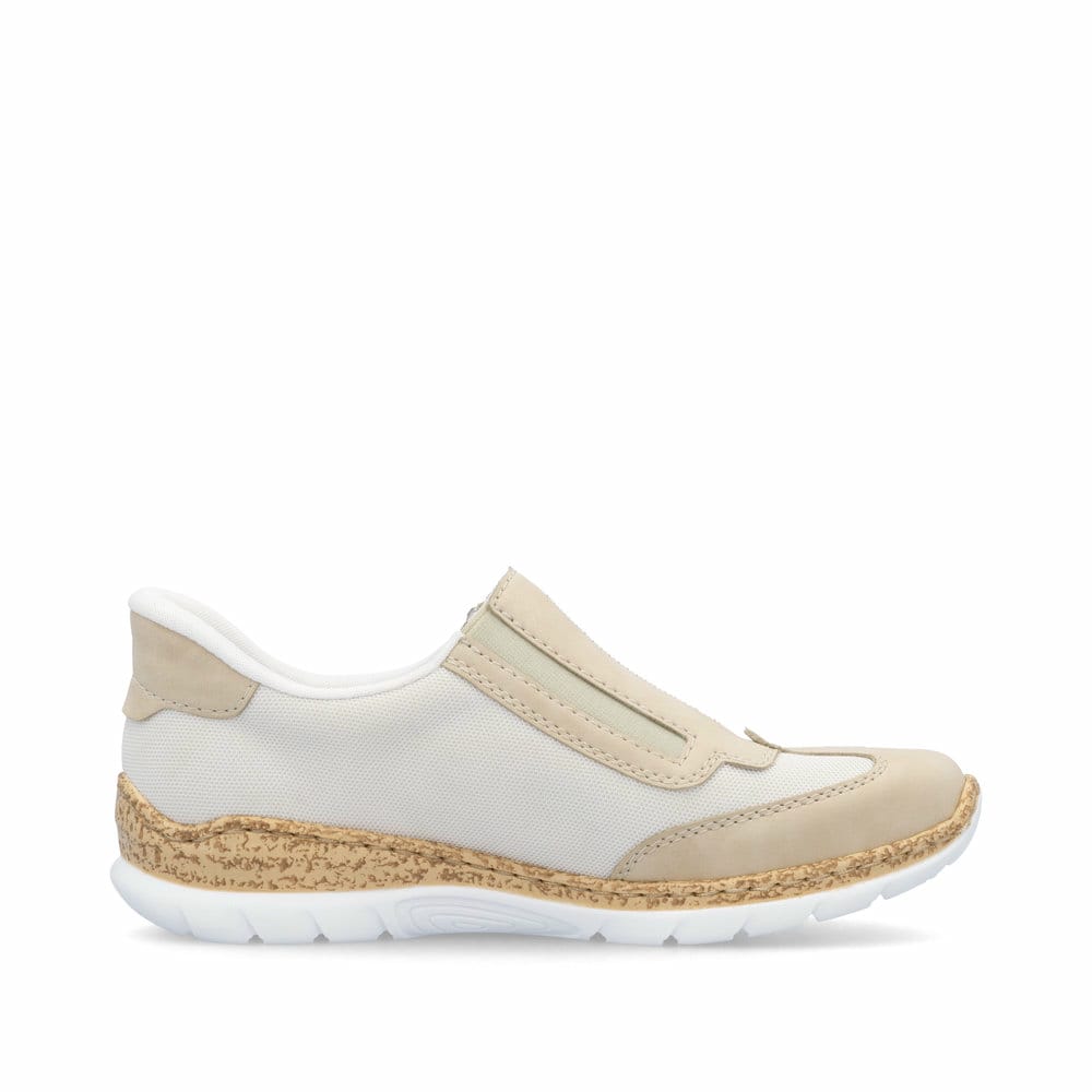 Chaussons Rieker beiges pour femme N42G5-60 avec option slip-in facile. Intérieur de la chaussure.