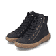 Carbonschwarze Rieker Damen Schnürschuhe Z6610-00 mit einem Reißverschluss. Schuhpaar seitlich schräg.