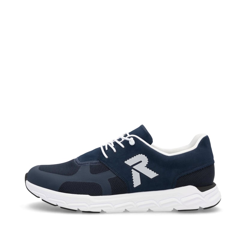 Blaue Rieker Herren Sneaker Low 09100-14 mit einer Gummischnürung. Schuh Außenseite.