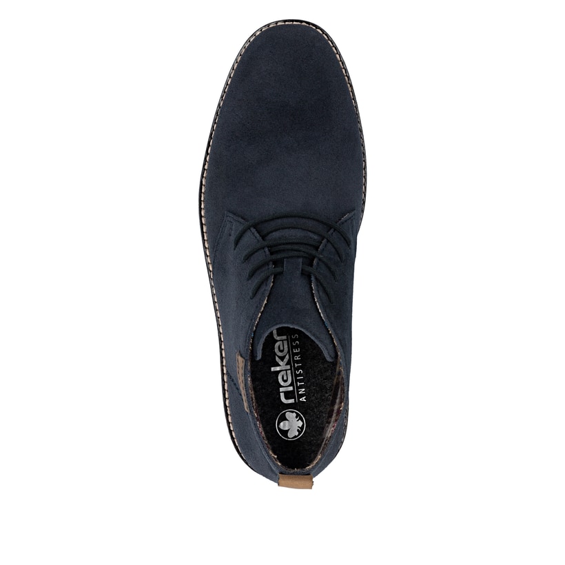 Dunkelblaue Rieker Herren Schnürschuhe 33206-14 aus Rauleder mit Komfortweite G. Schuh von oben.