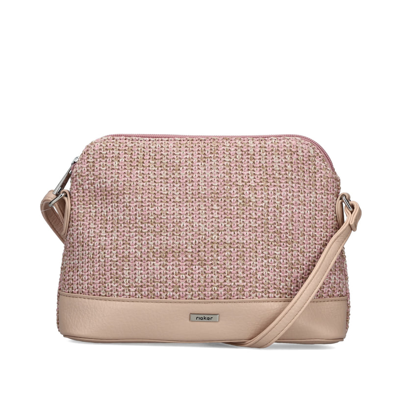 Sac à main Rieker H1510-93 rose avec fermeture éclair et compartiment antivol à l’arrière. Devant.