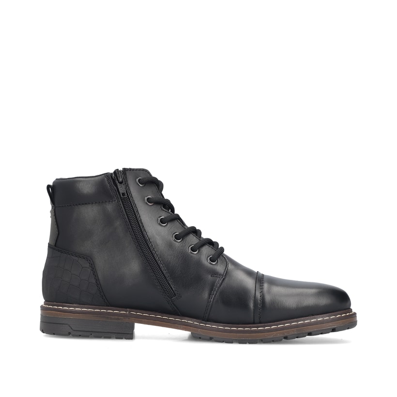 Bottes à lacets Rieker noires pour homme 13704-00 en cuir lisse. Intérieur de la chaussure.