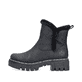 Schwarze Rieker Damen Chelsea Boots 74082-00 mit Fellschaftrand. Schuh Außenseite.