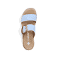 Blaue Rieker Damen Pantoletten V0692-10 mit trendigen Schnalle. Schuh von oben.