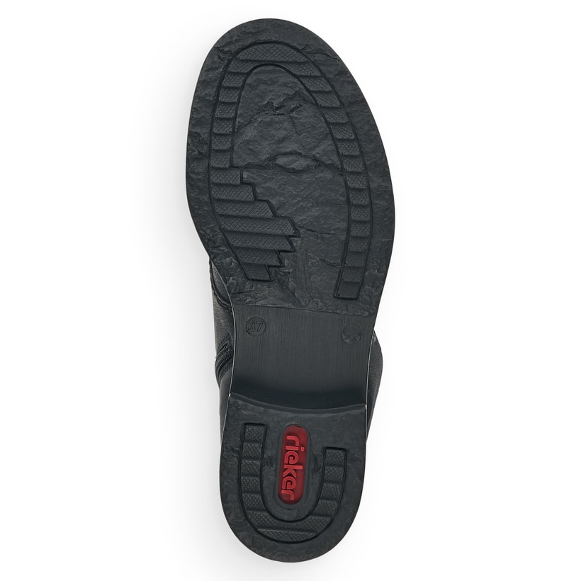 Schwarze Rieker Damen Schnürstiefel 71229-02 mit einem Reißverschluss. Schuh Laufsohle.