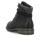 
Asphaltschwarze Rieker Damen Schnürstiefel 71222-01 mit Schnürung und Reißverschluss. Schuh von hinten