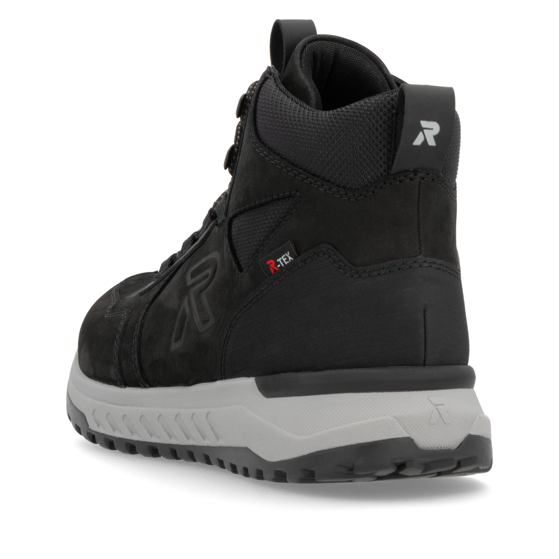Schwarze Rieker Herren Sneaker High U0172-00 mit wasserabweisender TEX-Membran. Schuh von hinten.