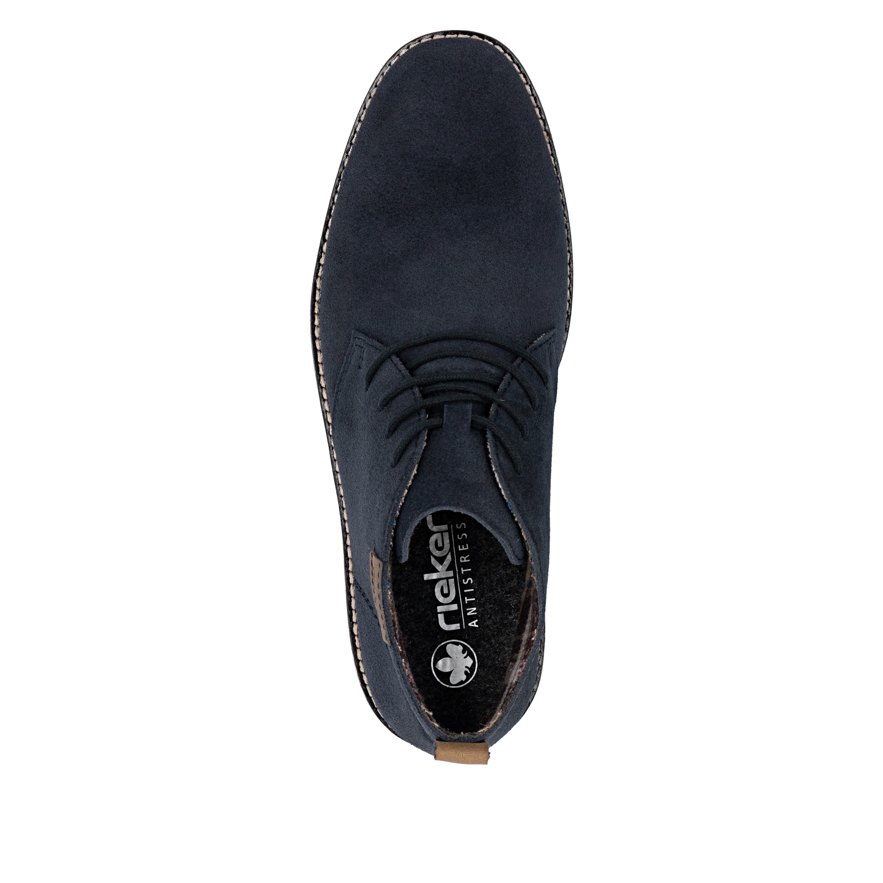 Dunkelblaue Rieker Herren Schnürschuhe 33206-14 aus Rauleder mit Komfortweite G. Schuh von oben.