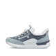 Blaue Rieker Damen Slipper 58962-10 mit easy Hineinschlüpf-Möglichkeit. Schuh Außenseite.